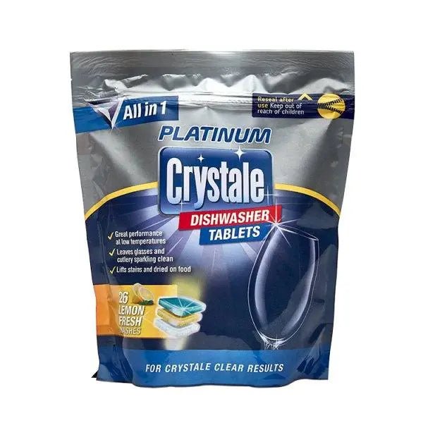 Crystale Platinum Dishwasher Tablets Lemon Fresh Washes 26 x 18g (468g) (Case of 7) - Honesty Sales