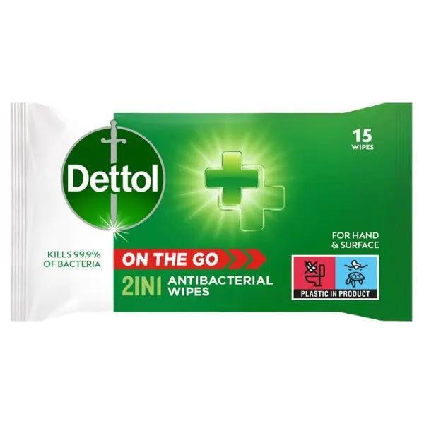 Dettol On the Go 2in1 Hand and Surface Antibacterial Wipes , 15 Wipes (Case of 9) - Honesty Sales