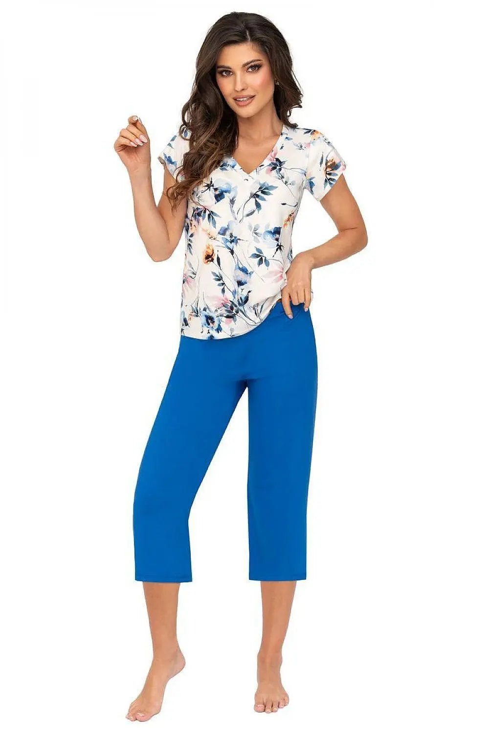 Donna blue pant and floral shirt womens pajamas - Honesty Sales