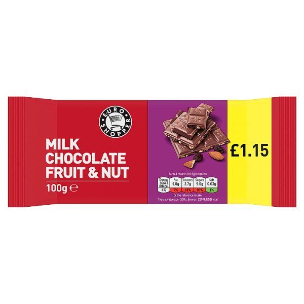 Euro Shopper Milk Chocolate Fruit & Nut 100g (28 x 100g) - Honesty Sales