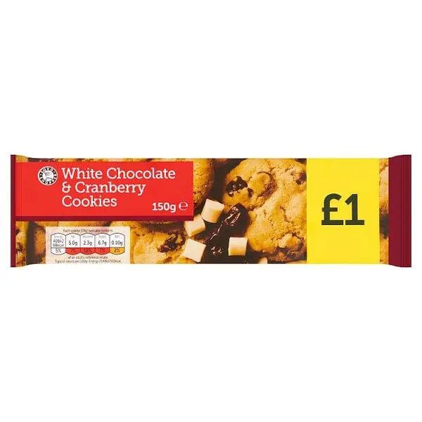 Euro Shopper White Chocolate and Cranberry Cookies 150g (Case of 11) - Honesty Sales