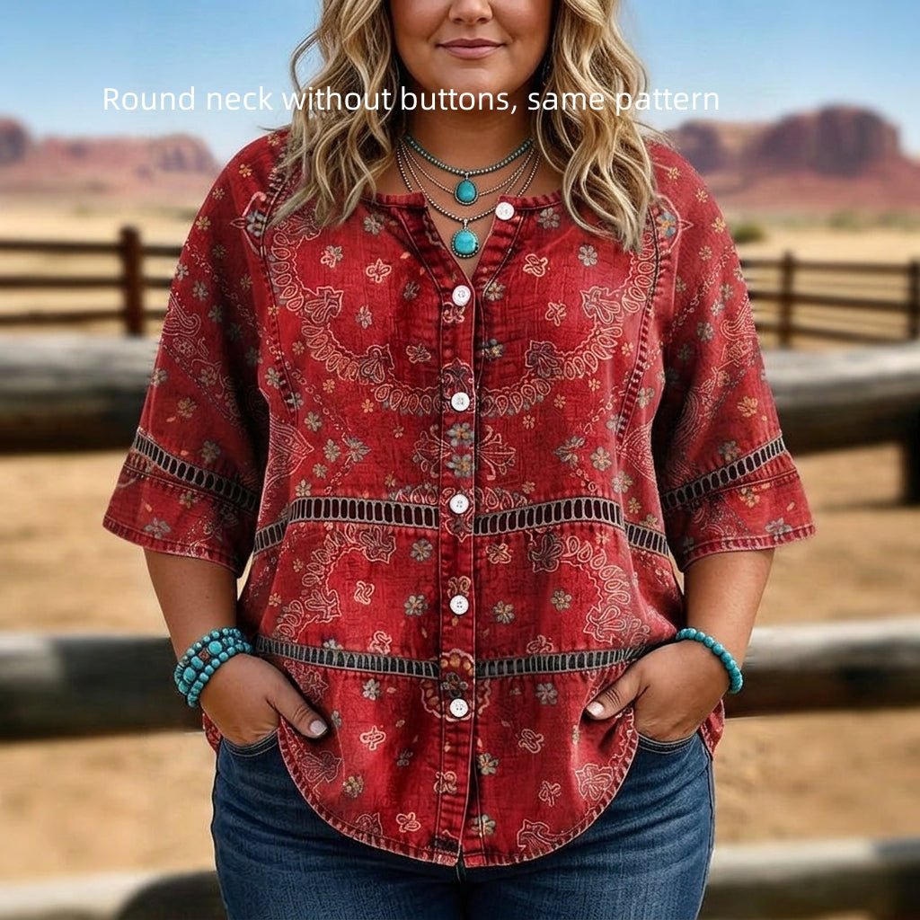 European And American Retro Bohemian Hollow - Out Plus - Size Top - Honesty Sales
