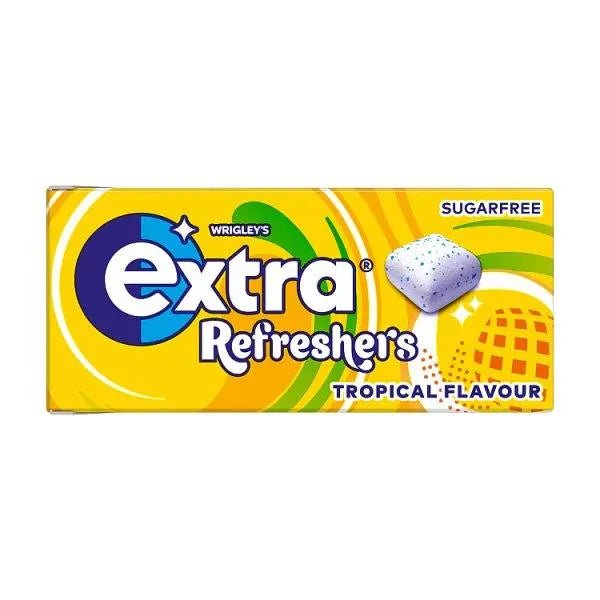 Extra Refreshers Tropical Flavour Sugarfree Chewing Gum Handy Box 7 Pieces (Case of 16) - Honesty Sales