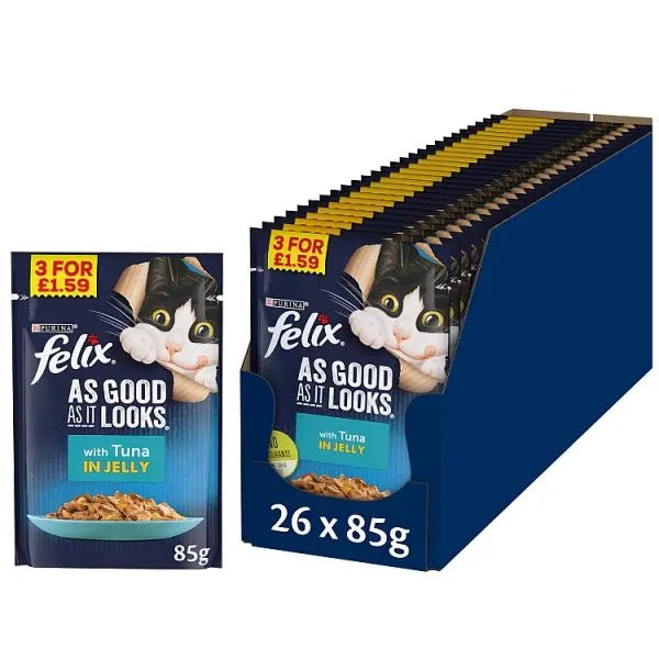 FELIX As Good As it Looks Tuna in Jelly Wet Cat Food 85g (Case of 26) - Honesty Sales