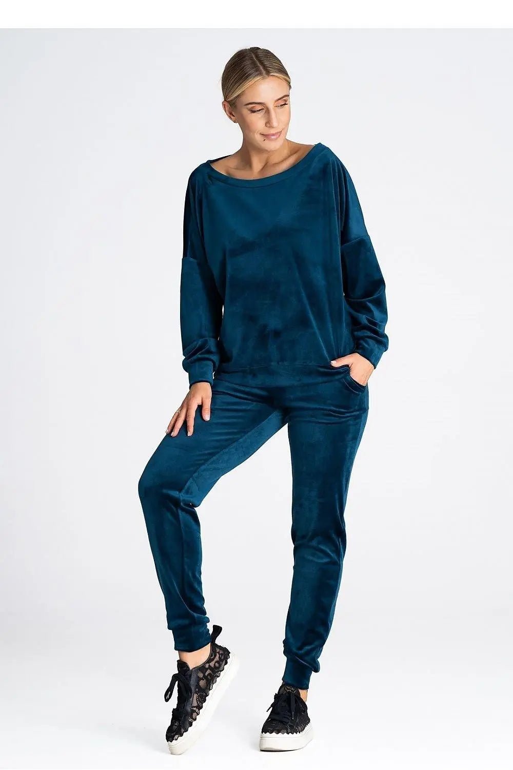 Figl elastic waistband velour pants - Honesty Sales