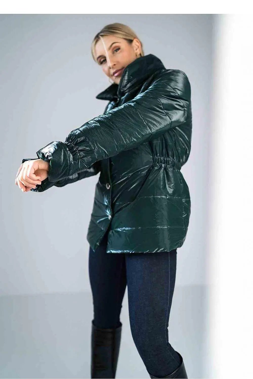 Figl high collar quilted hip-length jacket - Honesty Sales