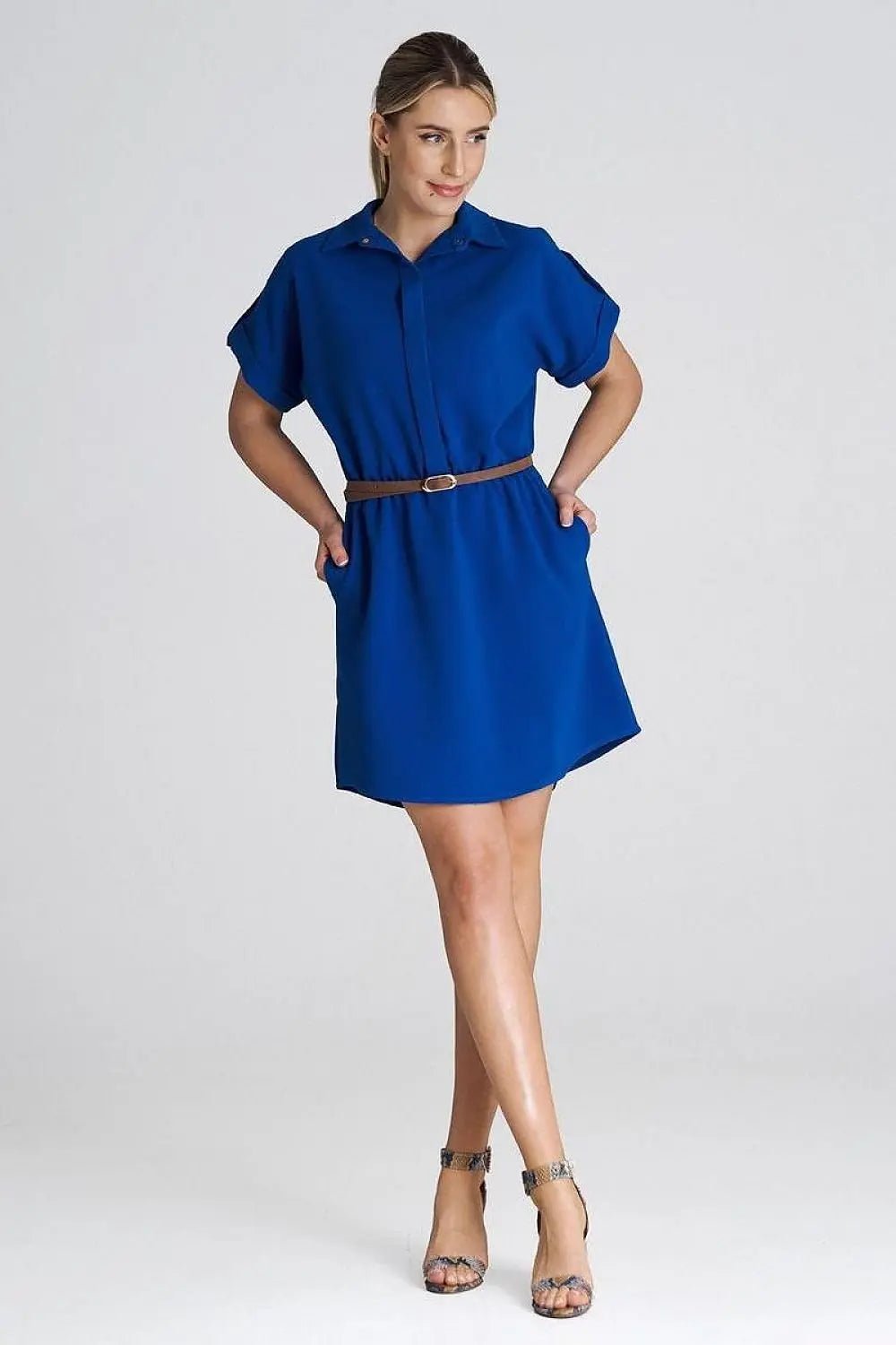 Figl Loose-Fit Daydress with Collar and Short Sleeves - Honesty Sales