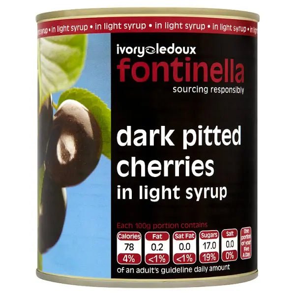 Fontinella Dark Pitted Cherries in Light Syrup 810g - Honesty Sales