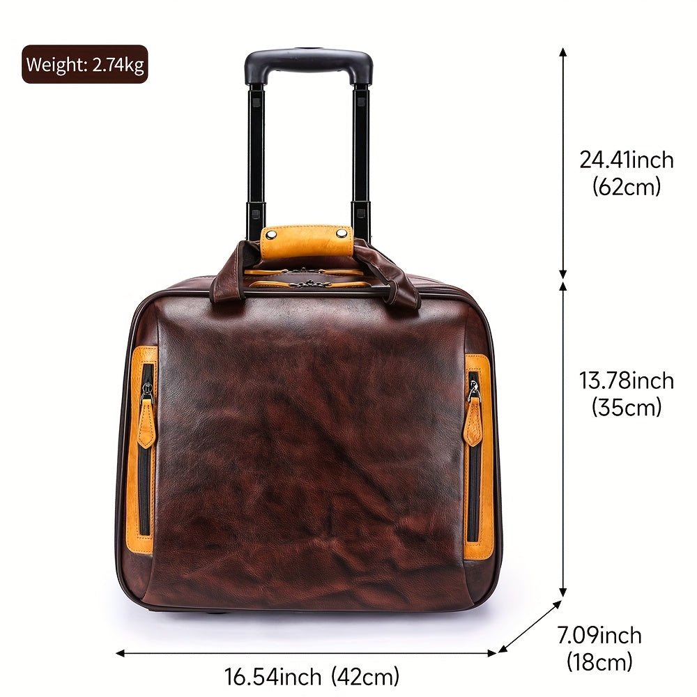 Genuine Leather Mini Carry - On Luggage – 13” Portable Makeup Case with Wheels, Lock & Top Handle - Honesty Sales