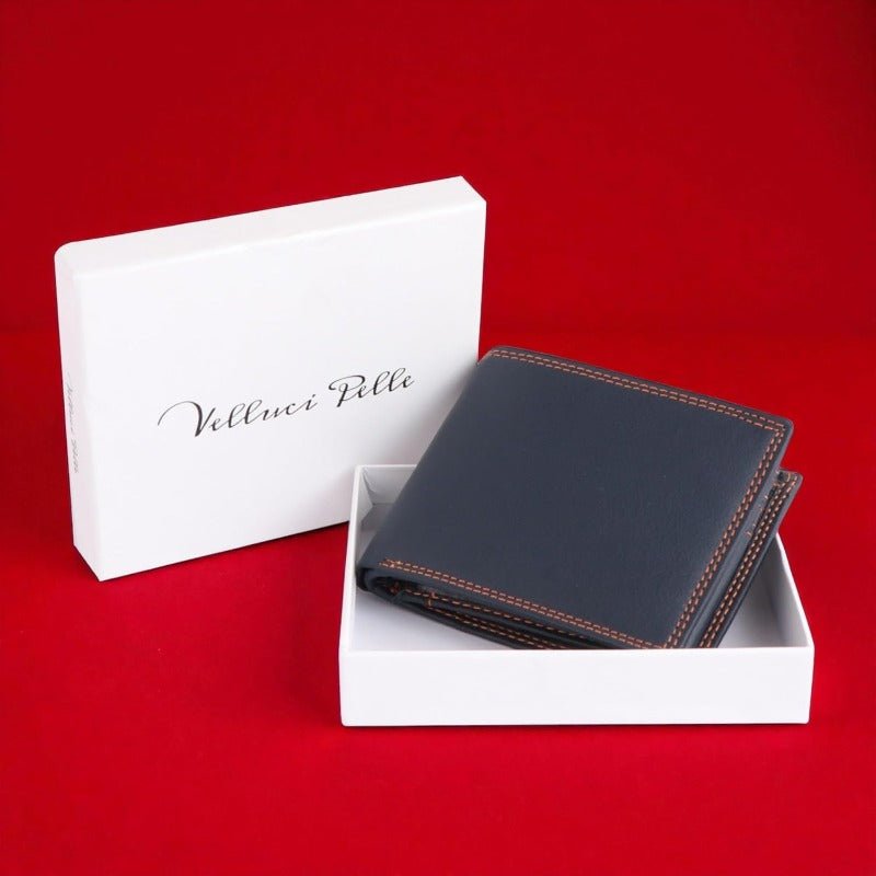 Genuine Leather RFID Men'S Wallet | Genuine Top Grain Leather, Elegant Style, Blue with Luxury Gift Box - Honesty Sales