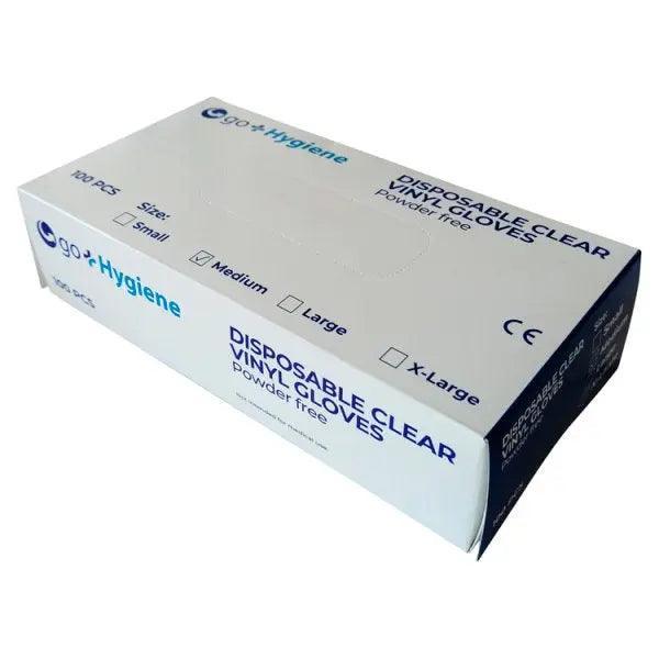 Go+Hygiene 100 Disposable Clear Vinyl Gloves Medium - Honesty Sales