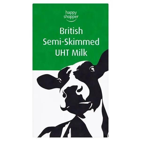 Happy Shopper British Semi-Skimmed UHT Milk 1 Litre (Case of 12) - Honesty Sales