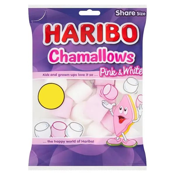 HARIBO Chamallows Marshmallows Pink & White Sharing Bag 140g (Case of 12) - Honesty Sales