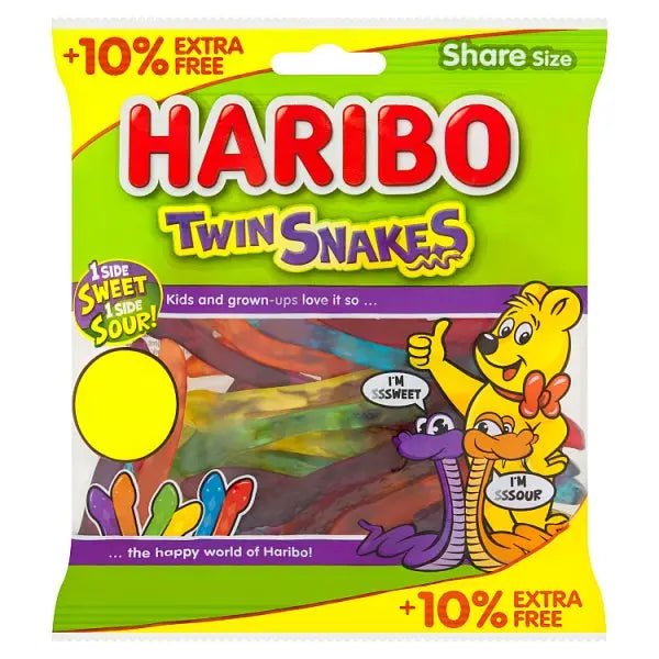 HARIBO Twin Snakes Fruit Flavour Gum Jelly Sweets Sharing Bag 154g (Case of 12) - Honesty Sales