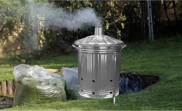 Heavy Duty Galvanised Metal Fire Burning Incinerator Bins With Lids & Handles - Honesty Sales