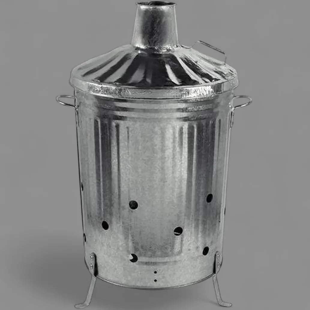 Heavy Duty Galvanised Metal Fire Burning Incinerator Bins With Lids & Handles - Honesty Sales