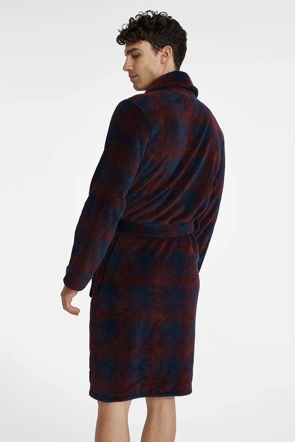 Henderson burgundy and navy blue men's bathrobe - Honesty Sales