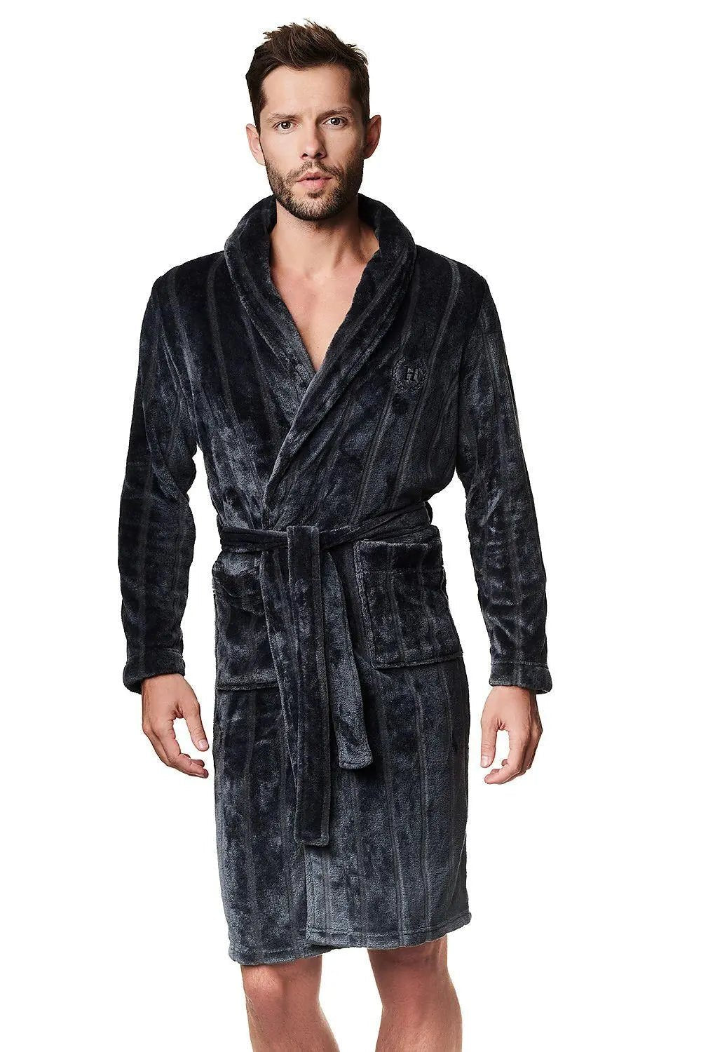 Henderson ribbed pattern and darker colours bathrobe - Honesty Sales