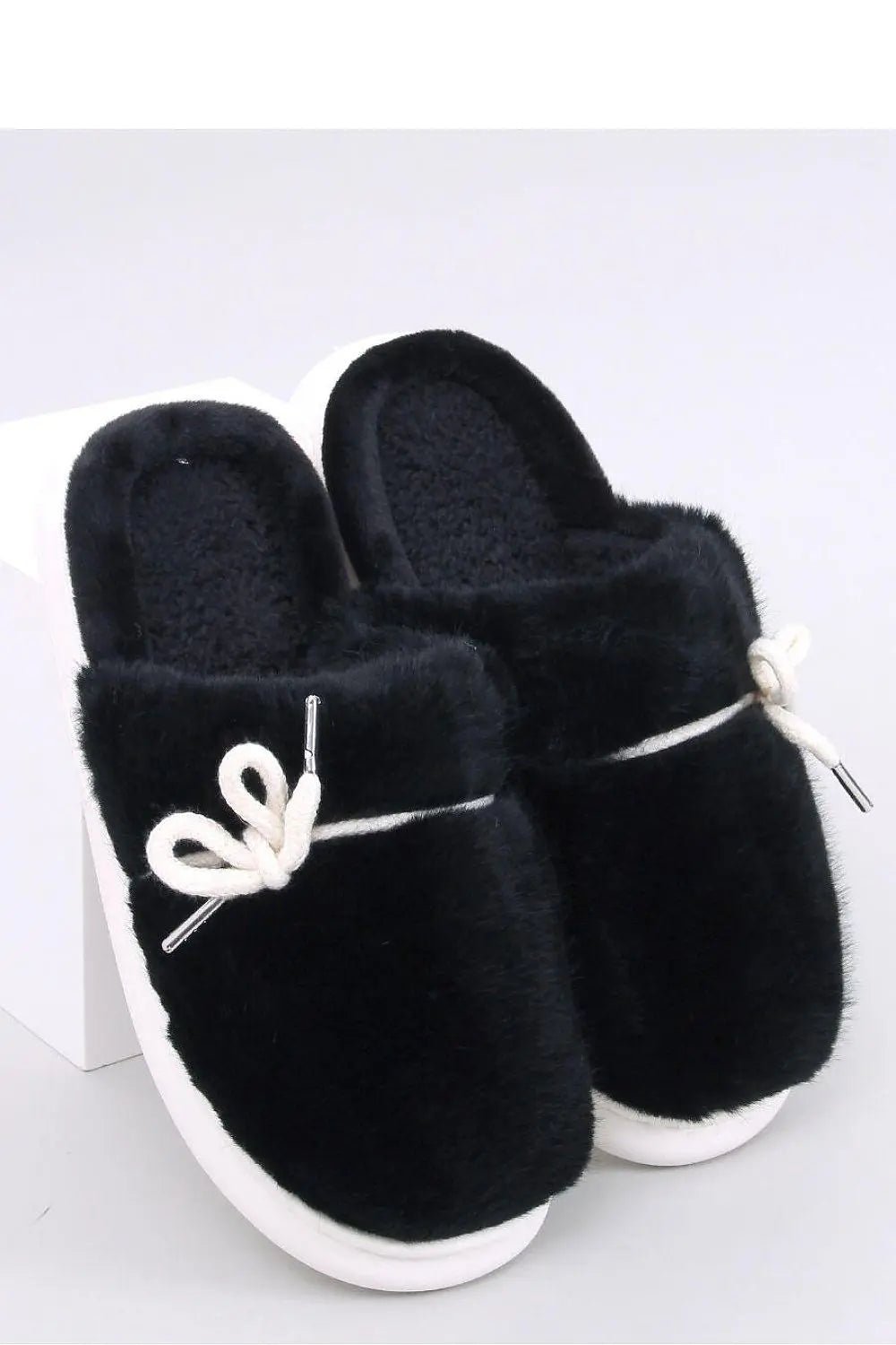Inello Women's fur slippers with a bow - Honesty Sales