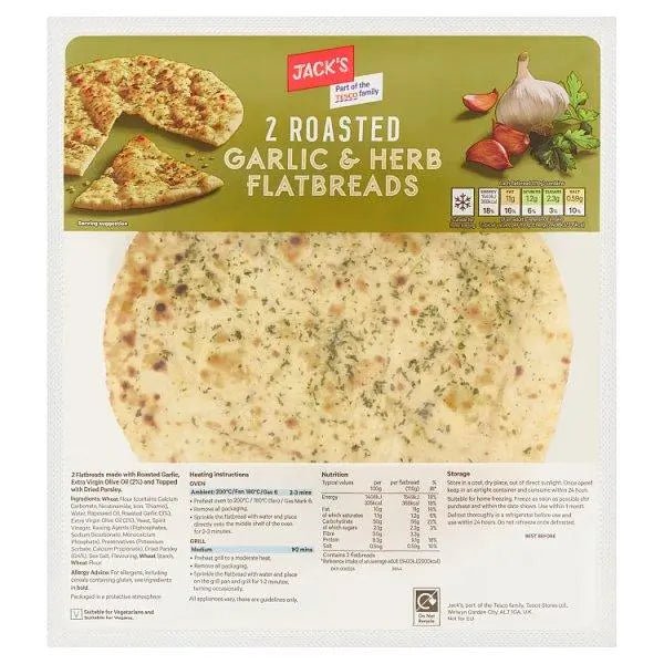 Jack's 2 Roasted Garlic & Herb Flatbreads - Honesty Sales