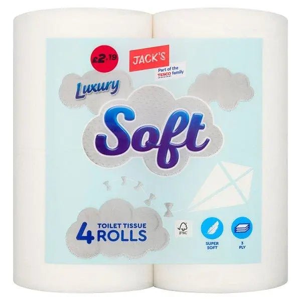 Jack's 4 Luxury Soft Toilet Tissue Rolls (Case of 10) - Honesty Sales