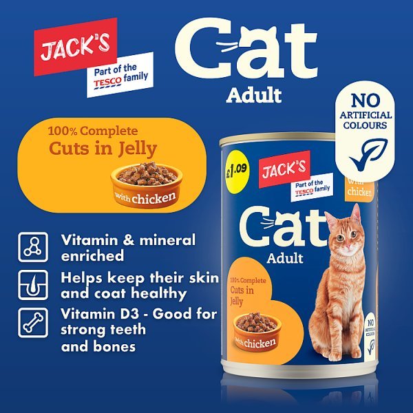 Jack's Adult Cat 100% Complete Cuts in Jelly with Chicken 415g (Case of 12) - Honesty Sales