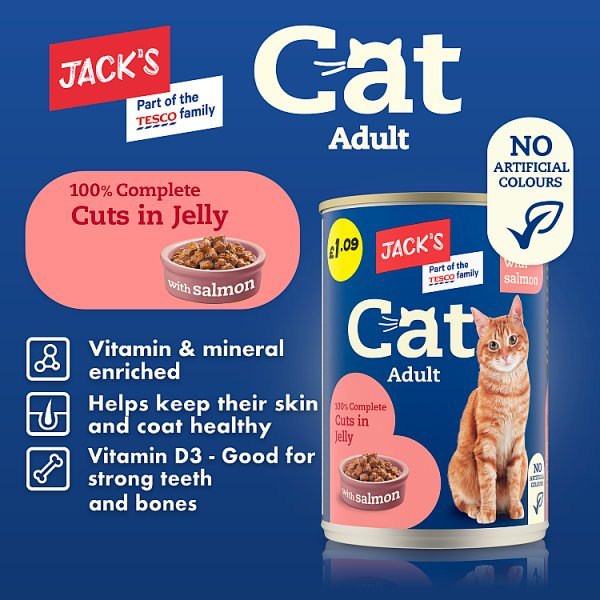 Jack's Adult Cat 100% Complete Cuts in Jelly with Salmon 415g (Case of 12) - Honesty Sales