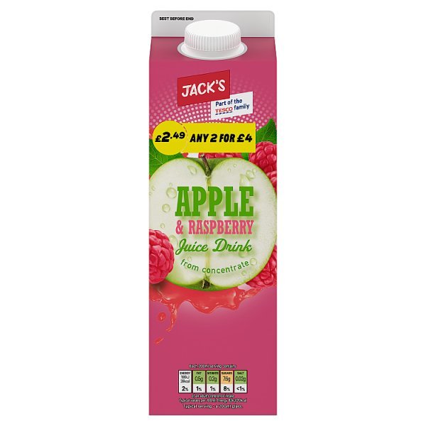 Jack's Apple & Raspberry Juice Drink from Concentrate 1 Litre (6 x 1ltr) - Honesty Sales