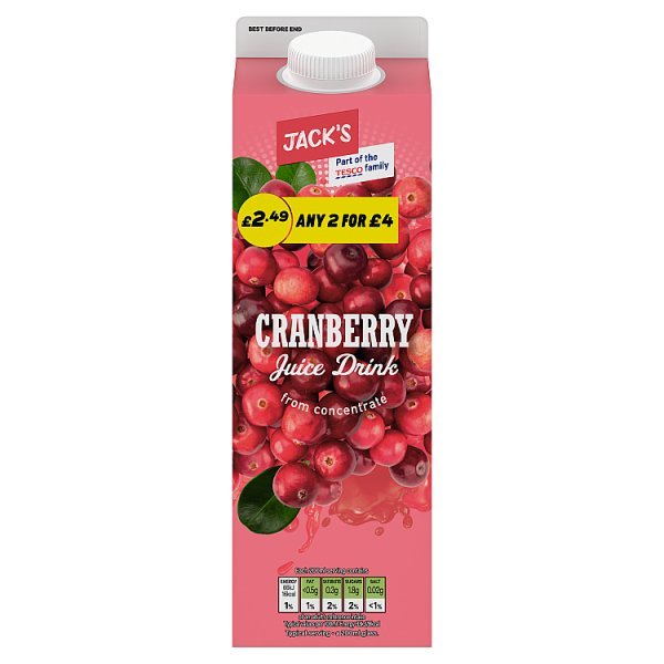 Jack's Cranberry Juice Drink from Concentrate 1 Litre (6 x 1ltr) - Honesty Sales