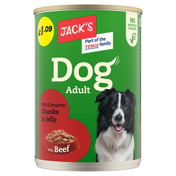 Jack's Dog Adult 100% Complete Chunks in Jelly with Beef 415g (Case of 12) - Honesty Sales