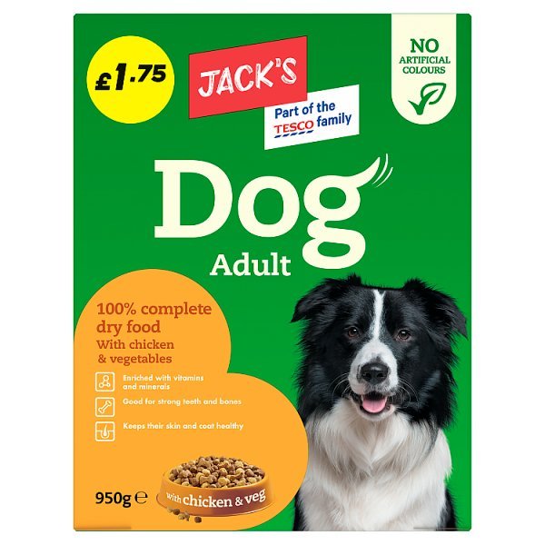 Jack's Dog Adult 100% Complete Dry Food with Chicken & Veg 950g (Case of 5) - Honesty Sales