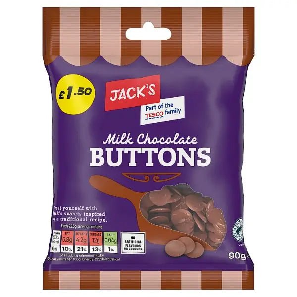 Jack's Milk Chocolate Buttons 90g (Case of 11) - Honesty Sales
