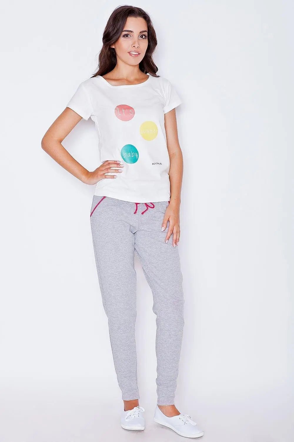 Katrus gray cotton sweatpant with tapered legs - Honesty Sales