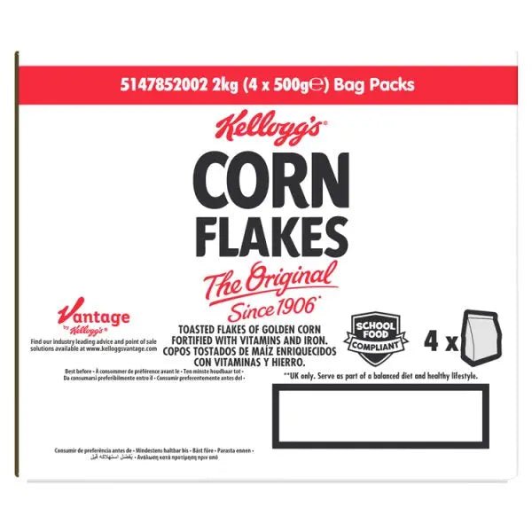 Kellogg's Corn Flakes Cereal Bag Pack 4 x 500g (2kg) - Honesty Sales