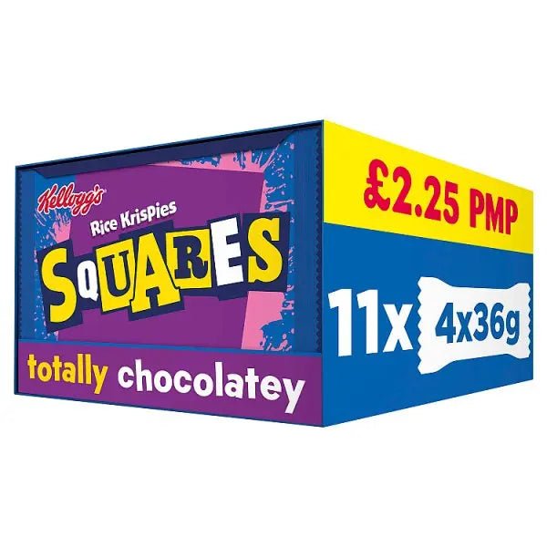Kellogg's Rice Krispies Squares Chocolate Snack Bars 4 x 36g (Case of 11) - Honesty Sales