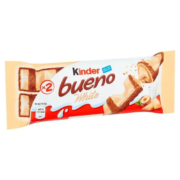 Kinder Bueno White Chocolate & Hazelnut Wafer Biscuit Snack Bar 39g (Case of 30) - Honesty Sales