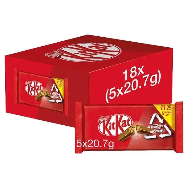 Kit Kat 2 Finger Milk Chocolate Biscuit Bar Multipack 5 Pack (Case of 18) - Honesty Sales