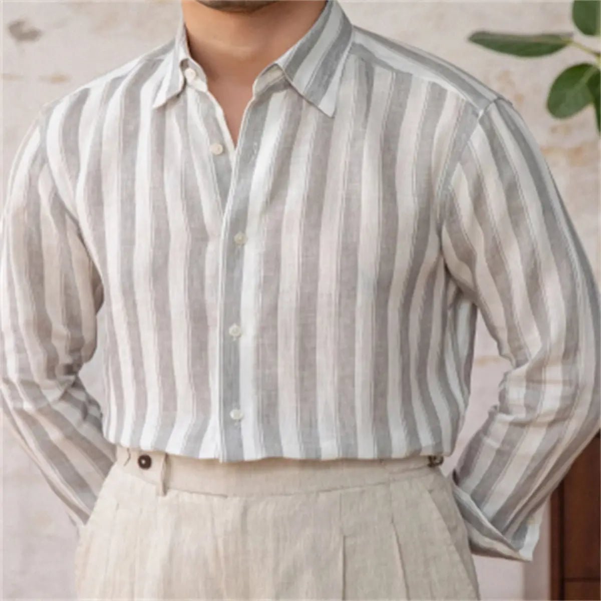 Linen Wide Striped Casual Shirt Italian Style Shirt Versatile - Honesty Sales