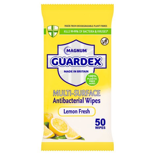 Magnum Guardex 50 Lemon Fresh Multi-Surface Antibacterial Wipes (12 x 50pk) - Honesty Sales