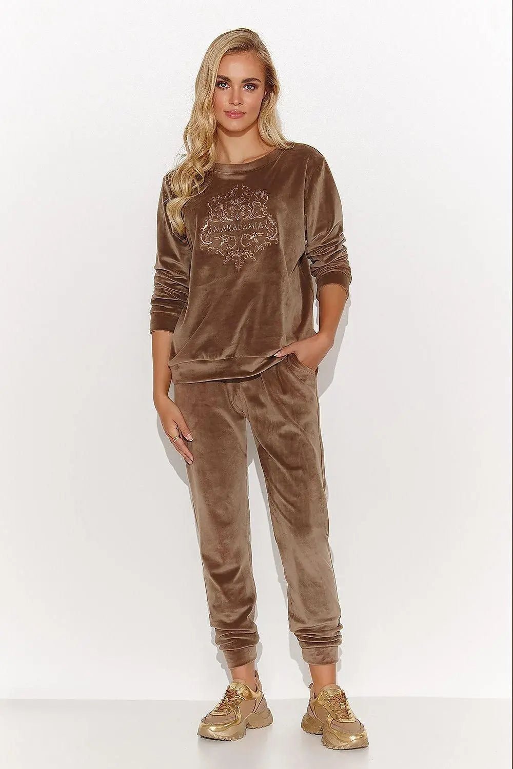 Makadamia velour long-sleeved blouse - Honesty Sales