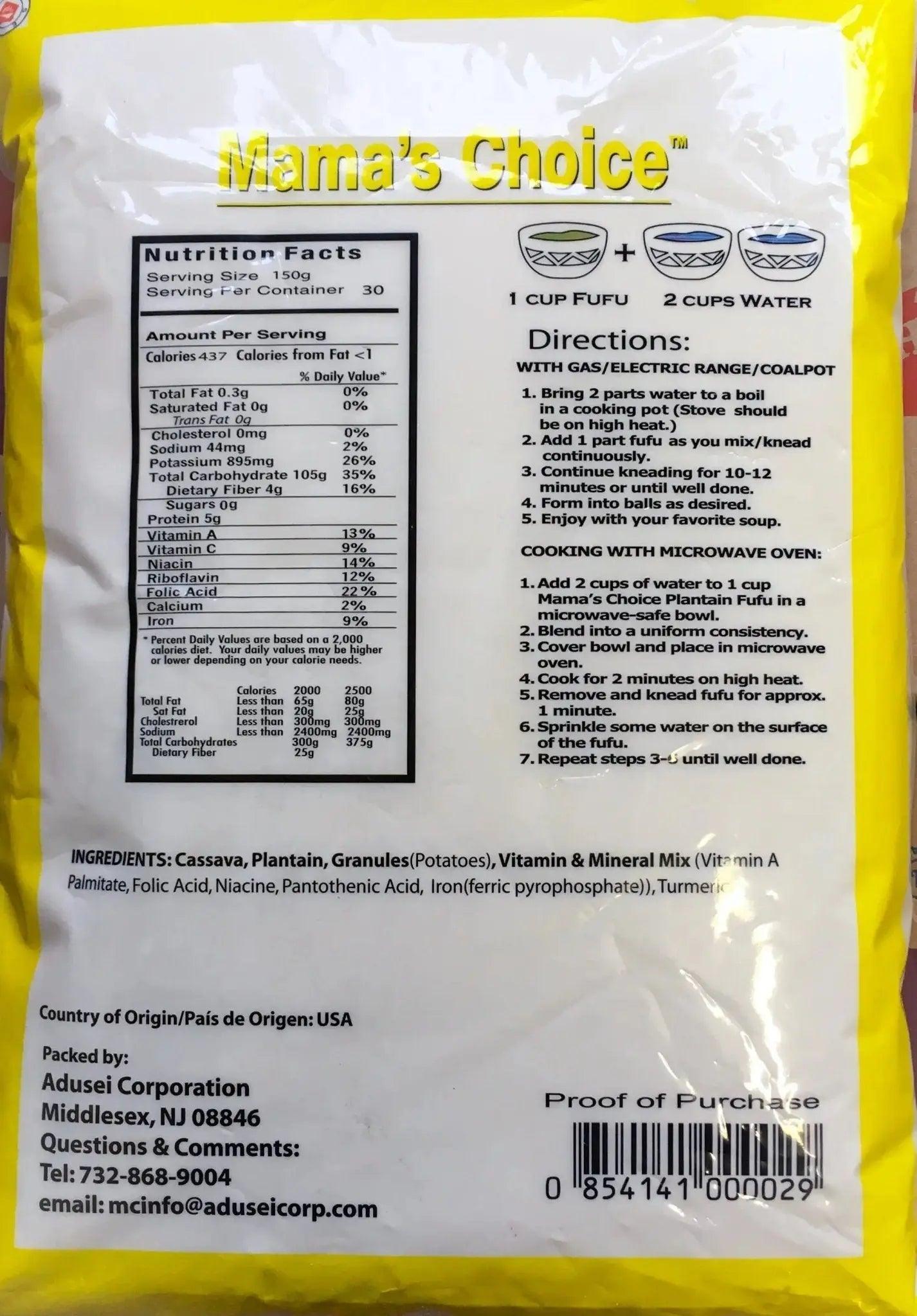 Mama's Choice Plantain Fufu Mix - Contain Real Plantain (4.5kg) - Honesty Sales