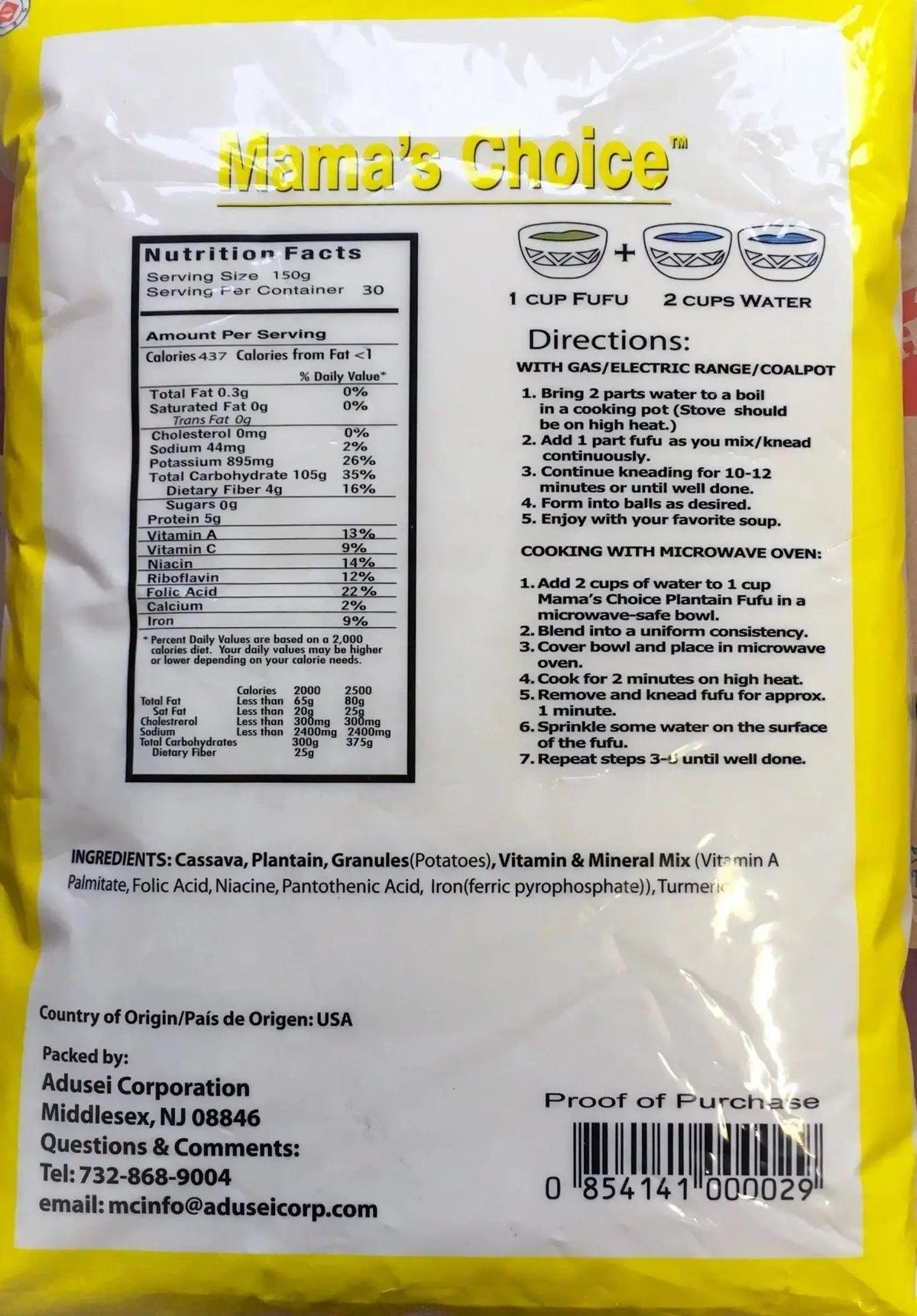 Mama's Choice Plantain Fufu Mix - Contain Real Plantain (4.5kg) - Honesty Sales