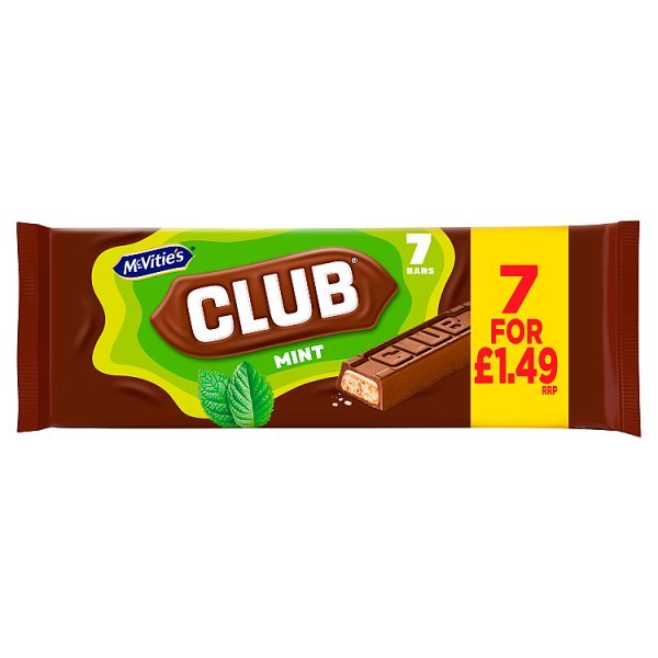 McVitie's Club Mint Bars 7 x 22g (154g) (12 x 7pk) - Honesty Sales