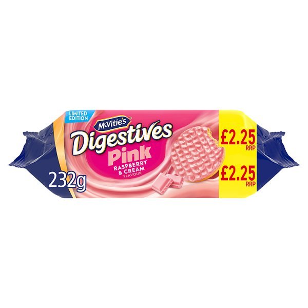 McVitie's Limited Edition Digestives Pink Raspberry & Cream Flavour 232g (12 x 232g) - Honesty Sales