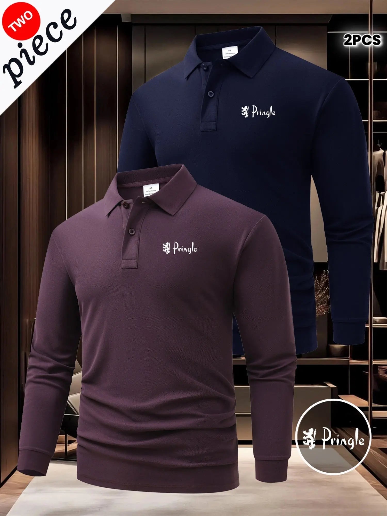 Men’s 2 - Pack Long Sleeve Polo Shirts – Button Collar Logo Business Casual Tops - Honesty Sales