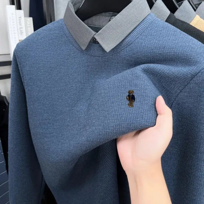 Men’s Autumn/Winter Luxury Knitwear Sweater – False Two - Piece Lapel Top - Honesty Sales