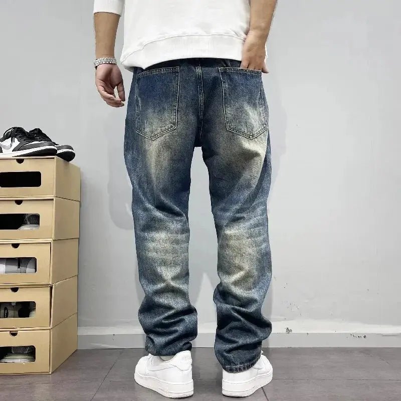 Men’s Baggy Patchwork Jeans – Vintage Distressed Straight Loose Pants - Honesty Sales