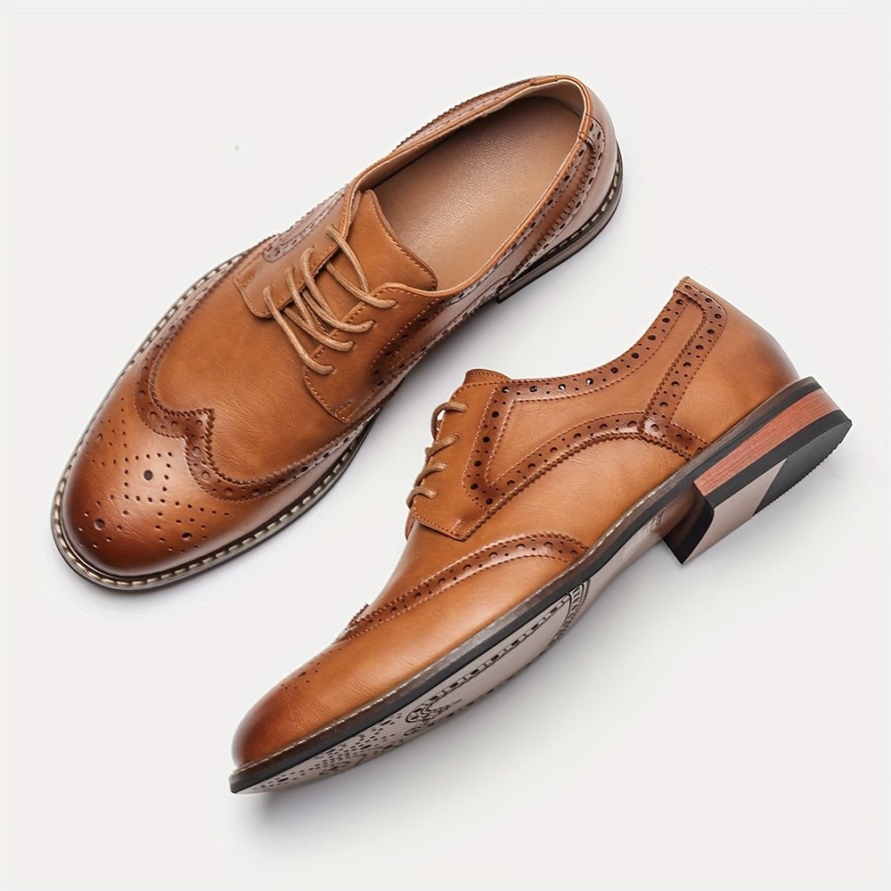 Men’s Brogue Carved Lace - Up Dress Shoes – Business Casual, Faux Upper, Rubber Sole - Honesty Sales