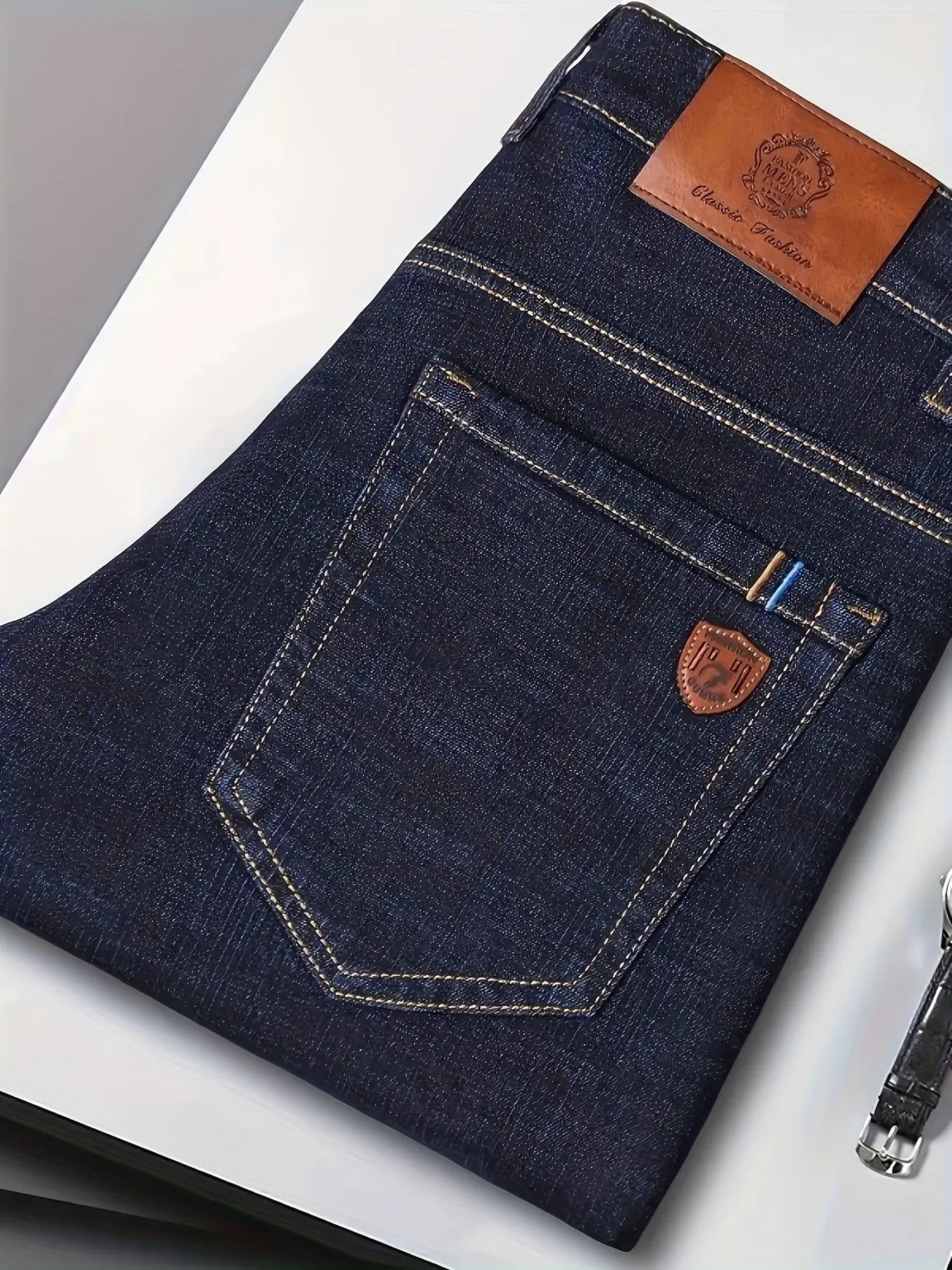 Men’s Business Casual Stretch Jeans – Straight - Leg Denim (Dark Blue) - Honesty Sales