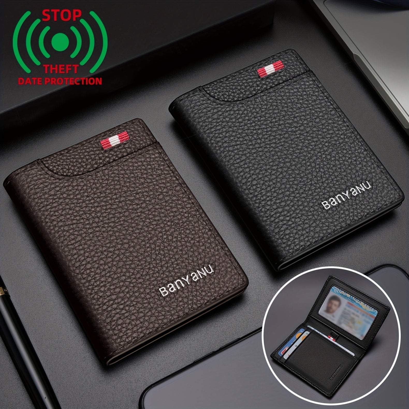 Men'S Card Holder with RFID Blocking, Ultra - Thin Design Featuring a Total of 6 Card Slots - Honesty Sales